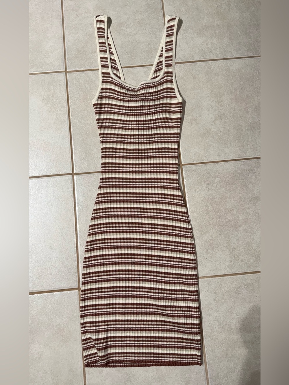 Abercrombie & Fitch Brown Striped Ribbed Knit Twist Front Mini Dress Small Tall